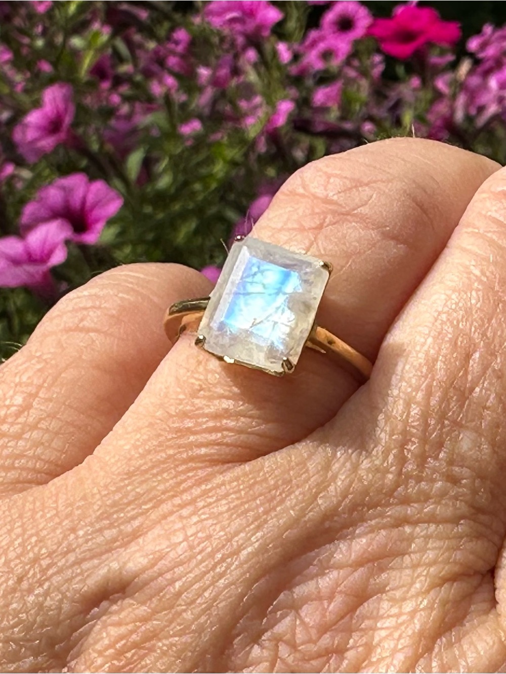 Rainbow Moonstone Solitaire Ring, 18k Gold Vermeil, Sz 6, BRAND NEW